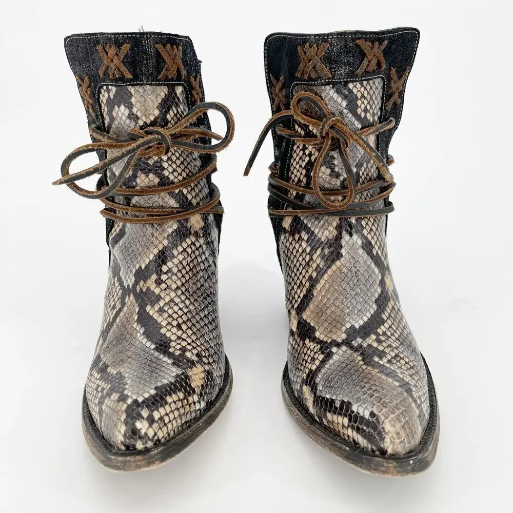Old Gringo Yippee Ki Yay Brown Black Evant Snakeskin Western Cowgirl Bootie sz 7 - Picture 5 of 10